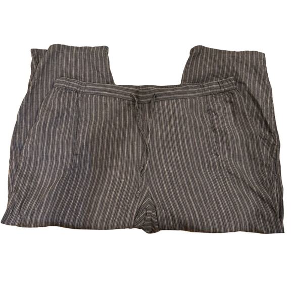 Coldwater Creek Gray Striped 100% Linen Drawstring Cropped Pant Plus Size 20W - Picture 2 of 7